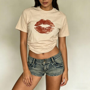 Lip Print Casual Crew Neck T-Shirt