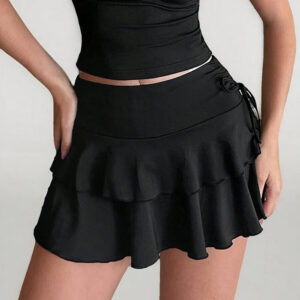 Gothic Double Layer Ruched Side Tie Skirt